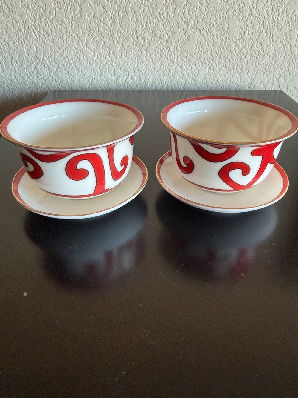 Authentic Hermes Swirl Porcelain bowls with Saucers-Set of 2. Multi-functional!